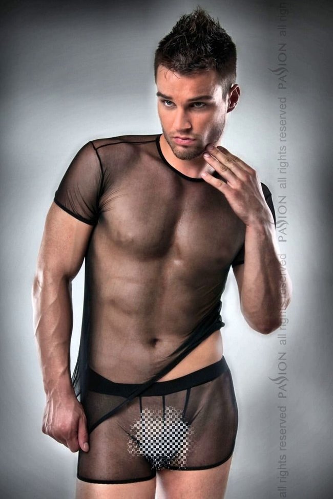 Underwear set: transparent T-shirt and shorts Passion 017 SET Black 2XL/3XL