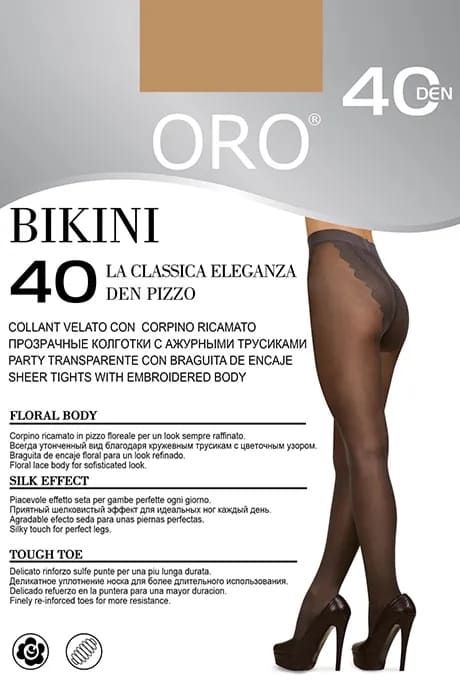 Tights ORO Bikini 40 den with openwork panties, Телесный темный, 2, 2