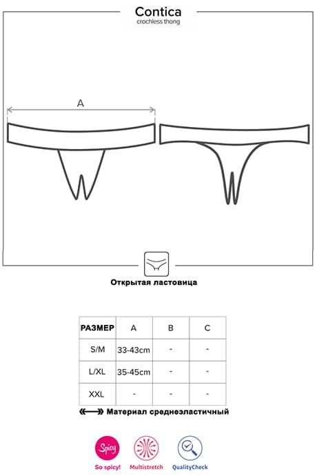 Стринги с вырезом Obsessive Contica otwarte Черный S/M 83183 фото