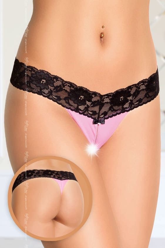 Thong panties with a slit Softline G-String 2409, Розово-черный, M, L