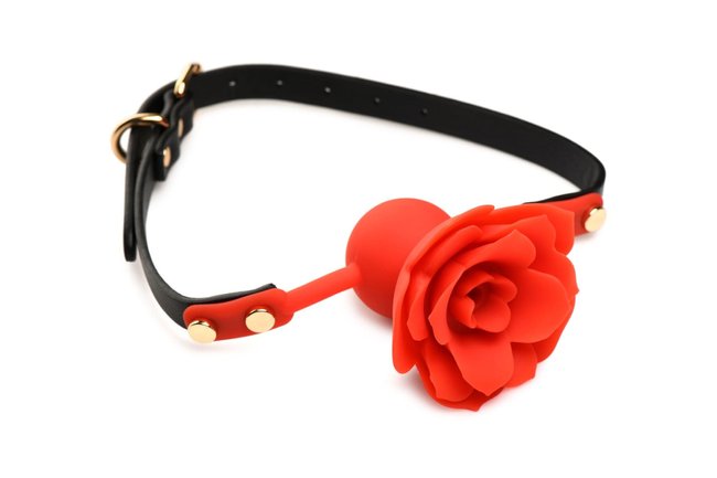 Master Series Blossom Silicone Rose Gag Red-Black One Size