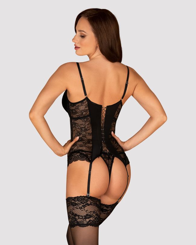 Очаровательный кружевной корсет с пажами для чулок Obsessive Laurise corset 92891 фото