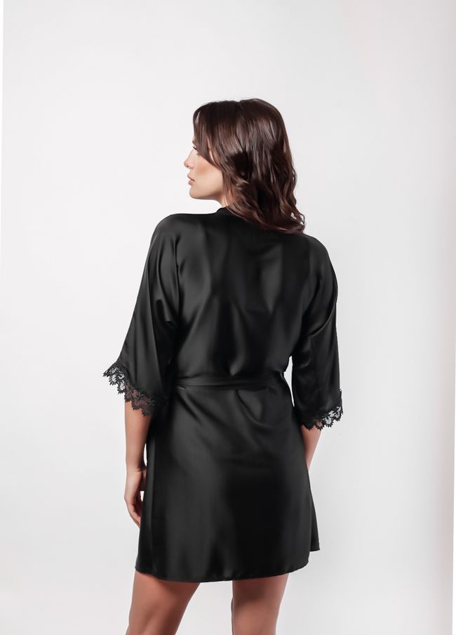Жіночий халат з мереживом L'amore 301-ROB Чорний XL L83816 фото