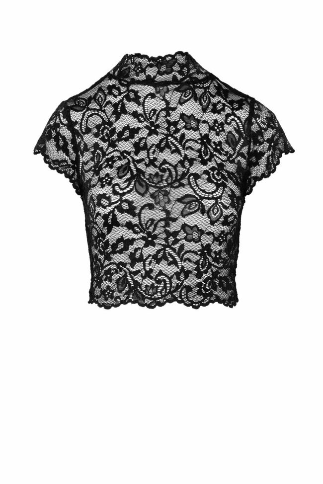 Топ Noir Handmade F303 Essence lace top with high collar Черный S SX0255 фото