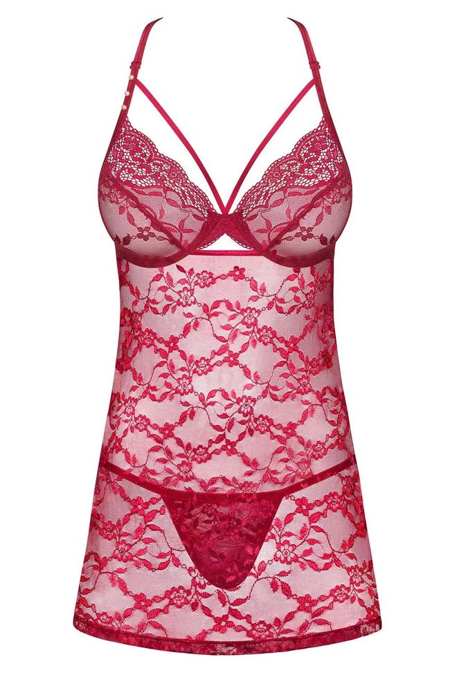 Lace Chemise Obsessive Ivetta babydoll, Бургунд, S, M, S/M