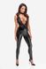 Leatherette jumpsuit Noir Handmade F298 Libido Deep-V catsuit with collar and pearl chain Black S