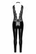 Leatherette jumpsuit Noir Handmade F298 Libido Deep-V catsuit with collar and pearl chain Black S