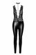 Leatherette jumpsuit Noir Handmade F298 Libido Deep-V catsuit with collar and pearl chain Black S