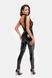 Leatherette jumpsuit Noir Handmade F298 Libido Deep-V catsuit with collar and pearl chain Black S