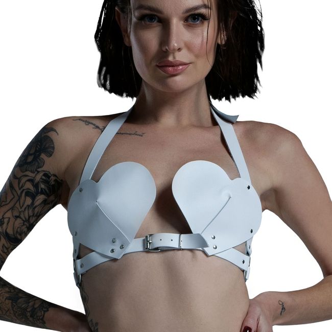 Bra Heart Leather Feral Feelings Hearts Bra, White, ONE SIZE, ONE SIZE