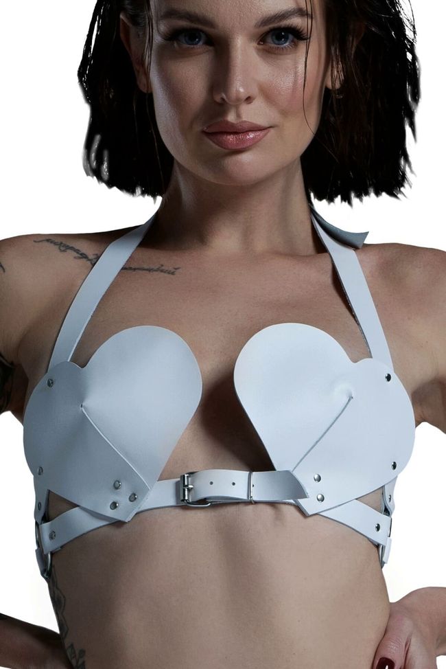 Bra Heart Leather Feral Feelings Hearts Bra, White, ONE SIZE, ONE SIZE