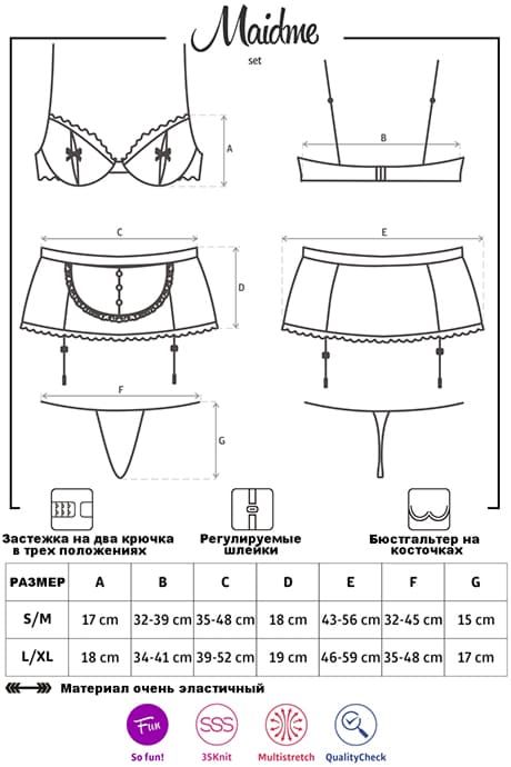 Ролевой костюм горничной Obsessive Maidme set Черно-белый S/M 64037 фото