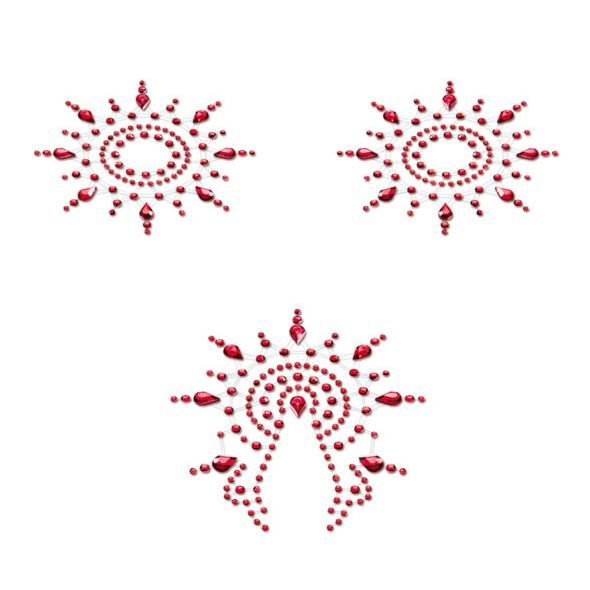 Пестіс з кристалів прикраса на груди та вульву Petits Joujoux Gloria set of 3 Червоний One Size SO3147 фото