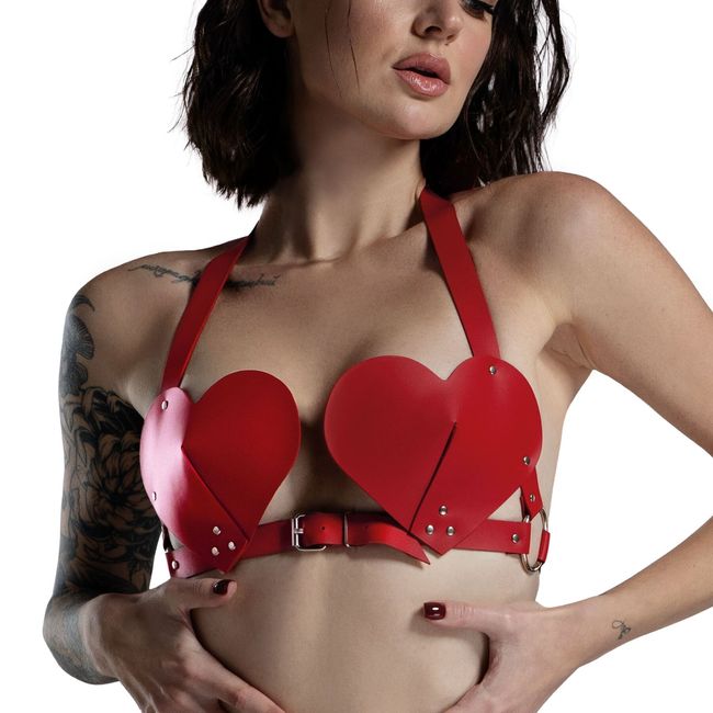 Бюстгальтер Серце шкіряний Feral Feelings Hearts Bra Червоний One Size SO9416 фото