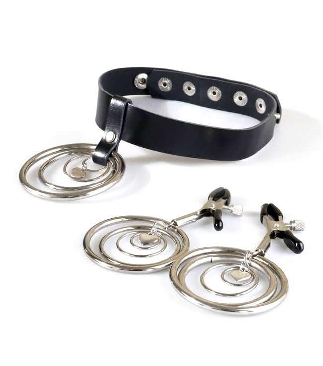 Set of choker + clips Art of Sex Choker and Nipple clamps Triada Black One Size