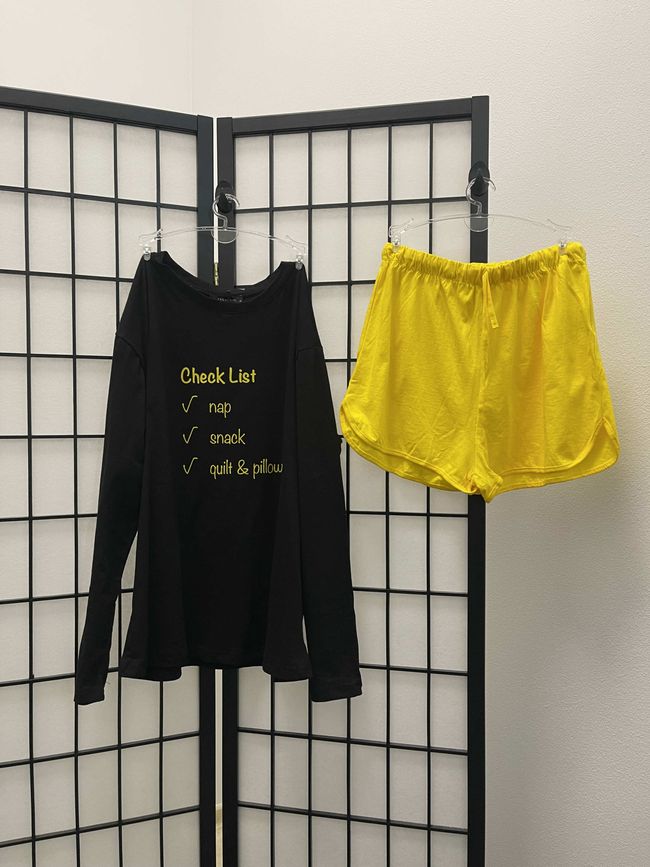 Пижама кофта и шортики Trendyol Черно-желтая M MR3008 фото