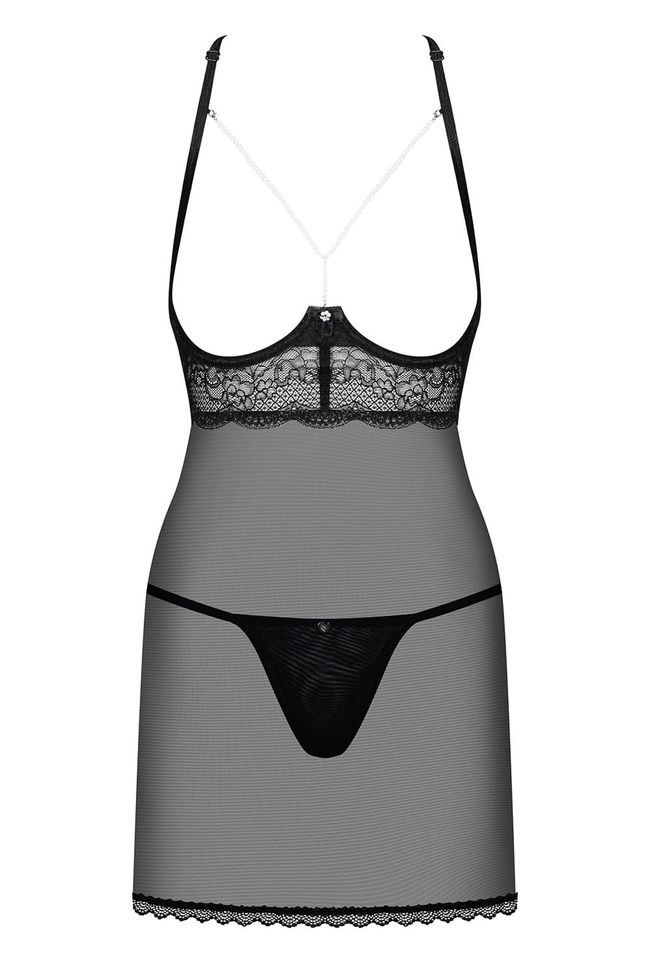 Intriguing open cup chemise Obsessive Pearlove chemise, Black, S, M, S/M