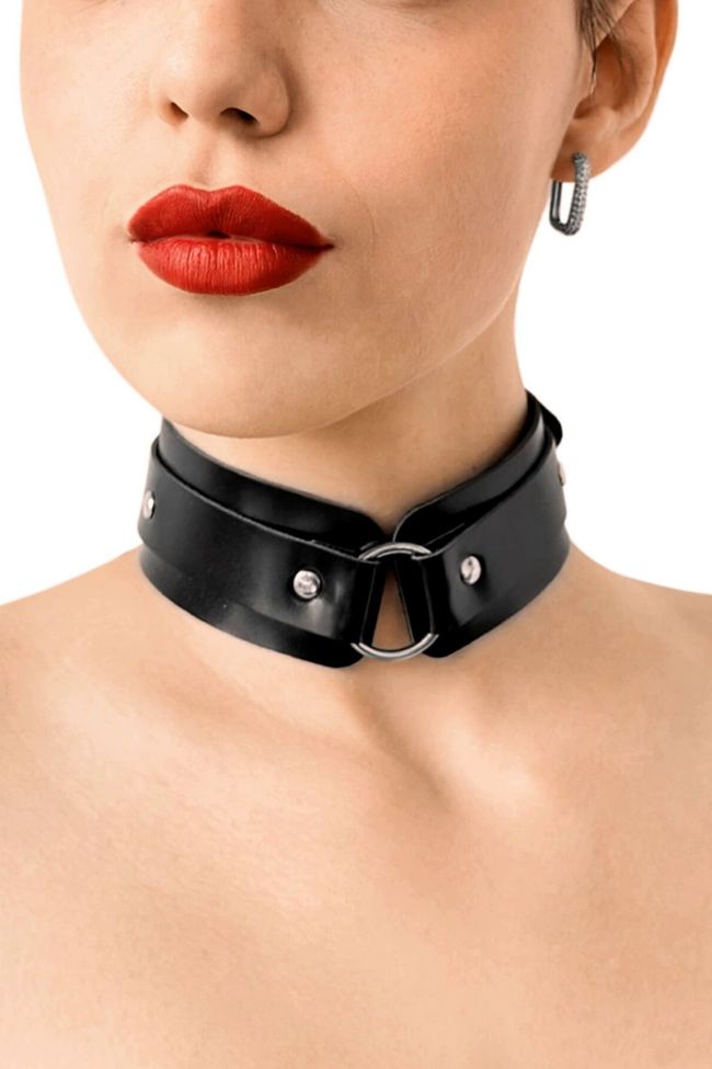 Leather BDSM collar with ring Art of Sex Martina Collar with ring, Black, ONE SIZE, ONE SIZE