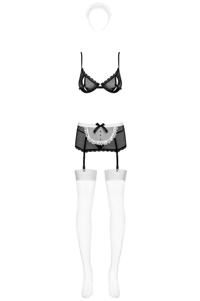 Эротический ролевой костюм горничной Obsessive Maidme set Черно-белый S/M 64037 фото