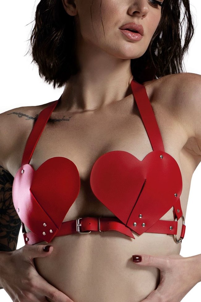 Бюстгальтер Серце шкіряний Feral Feelings Hearts Bra Червоний One Size SO9416 фото