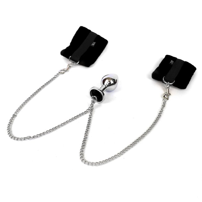 Handcuffs with plug Art of Sex Handcuffs with Metal Anal Plug M Black
