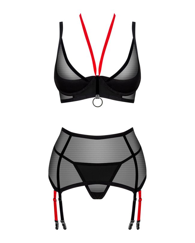 Комплект з поясом для панчох Obsessive Glandez garter belt set Чорний XL/2XL 100398 фото