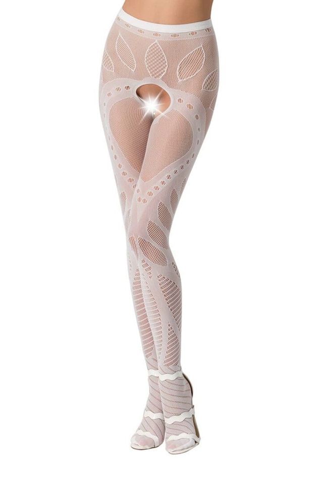 Beautiful erotic fishnet tights-bodystocking with intimate cutout Passion S007, White, S, M, L, S/M/L