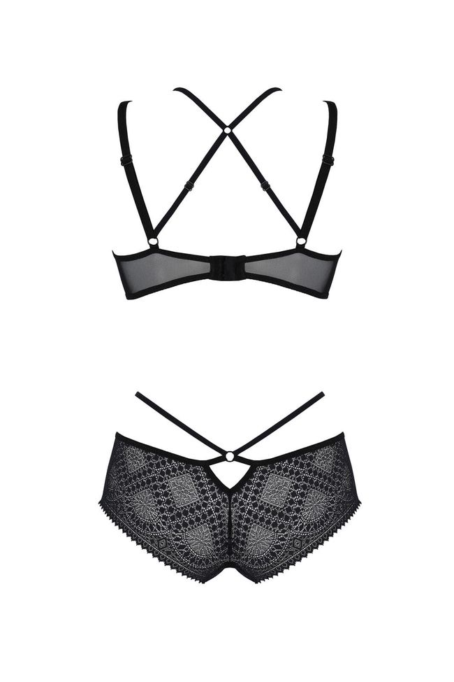 Lace set Passion DROSERA BIKINI (bra and culotte panties), Black, 2XL, 3XL, 2XL/3XL