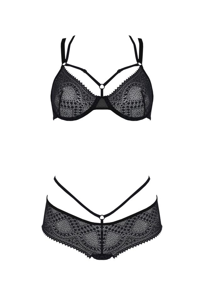 Lace set Passion DROSERA BIKINI (bra and culotte panties), Black, 2XL, 3XL, 2XL/3XL