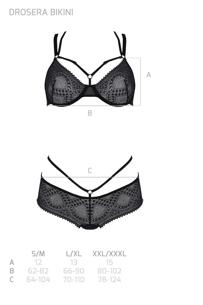 Lace set Passion DROSERA BIKINI (bra and culotte panties), Black, 2XL, 3XL, 2XL/3XL