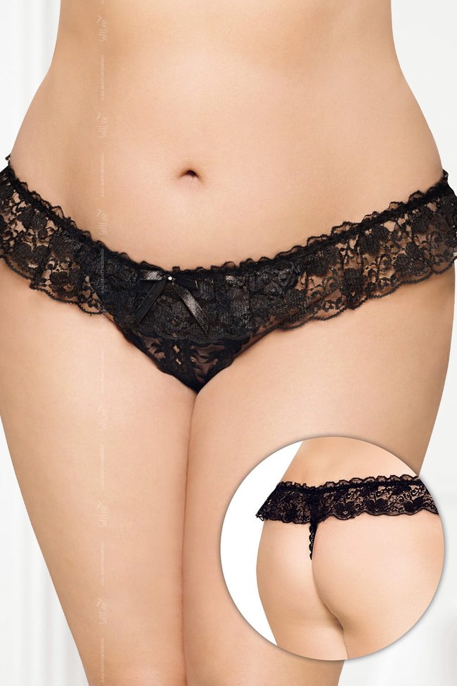 Lace thong panties with a slit Softline G-String 2432, Black, XL, 2XL, 3XL, XL/2XL/3XL