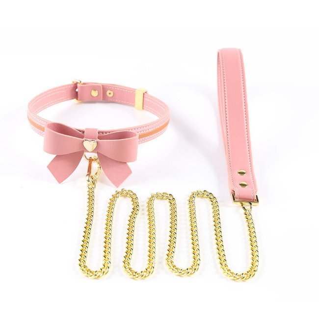 Нашийник з повідцем LOCKINK SEVANDA Love Heart Butterfly Leather Collar Set Рожевий One Size SX0864 фото