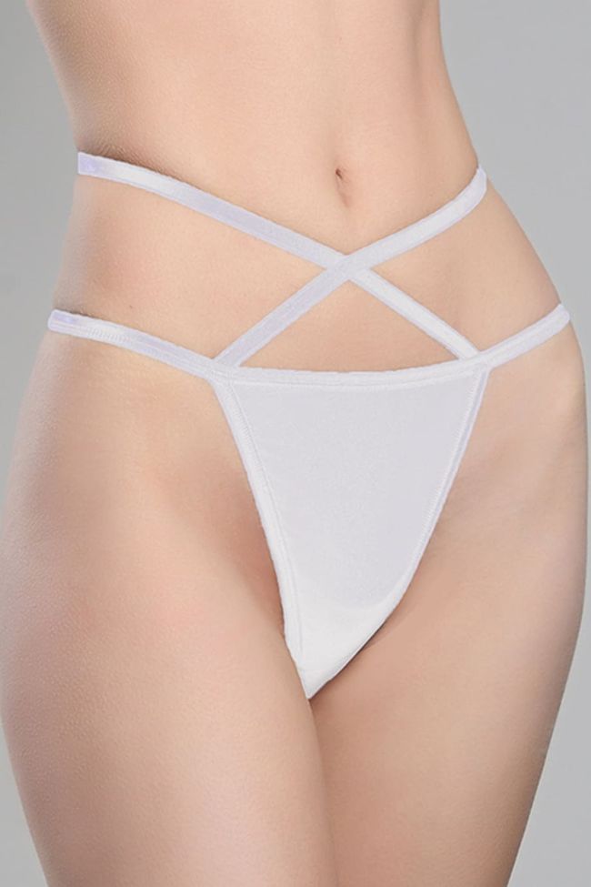 Cotton thong panties ORO STR-511 White L/XL