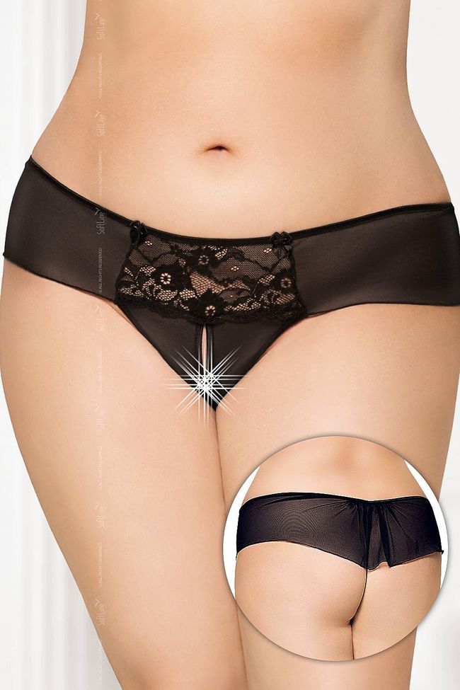 Transparent thong panties with a slit Softline G-String 2433, Black, 3XL, XL/2XL/3XL