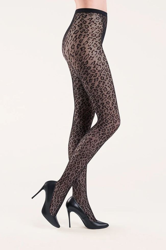 Gabriella Kabarette Leo Leopard Print Fishnet Tights, Black, 1, 2, 1/2