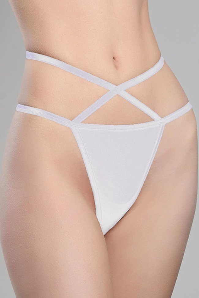 Cotton thong panties ORO STR-511 White S/M
