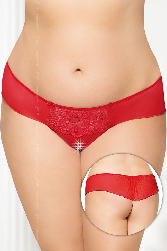 Transparent thong panties with a slit Softline G-String 2433, Red, 3XL, 3XL