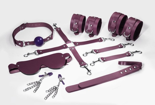 Набір Feral Feelings BDSM Kit 7, наручники, поножі, конектор, маска, паддл, кляп, затискачі SO8278 фото