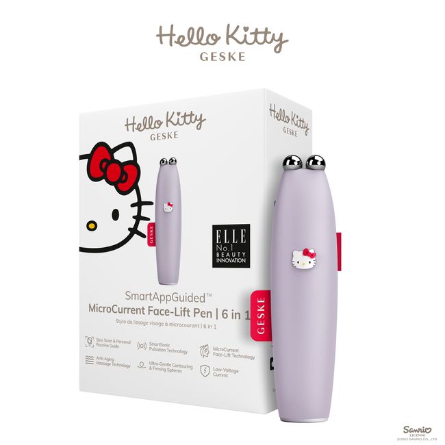 Мікрострумова ручка для підтяжки обличчя GESKE MicroCurrent Face-Lift Pen 6в1 Hello Kitty purple