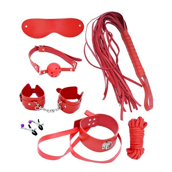 Набор MAI BDSM STARTER KIT Nº 75: плеть, кляп, наручники, маска, ошейник с поводком, веревка, зажимы SO5004-SO-T фото