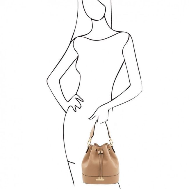 Women's leather bag - bucket Tuscany TL142146 (bucket bag), Песочный