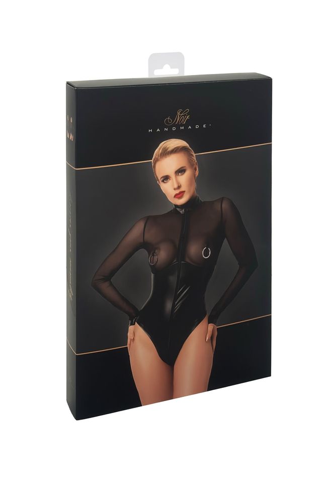 Боди Noir Handmade F321 Edge wetlook and mesh body with rings Черное 3XL SX0362 фото