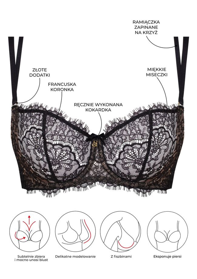 Lace bra soft with cup Samanta Lara A142, Black, 80D