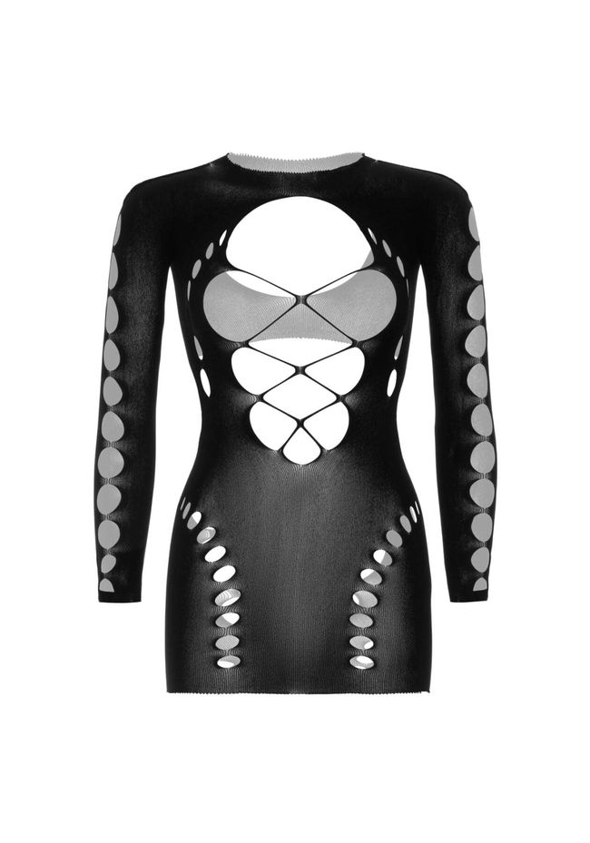 Бесшовное мини-платье Leg Avenue Long sleeve cut out mini dress One size Черное SO8570 фото