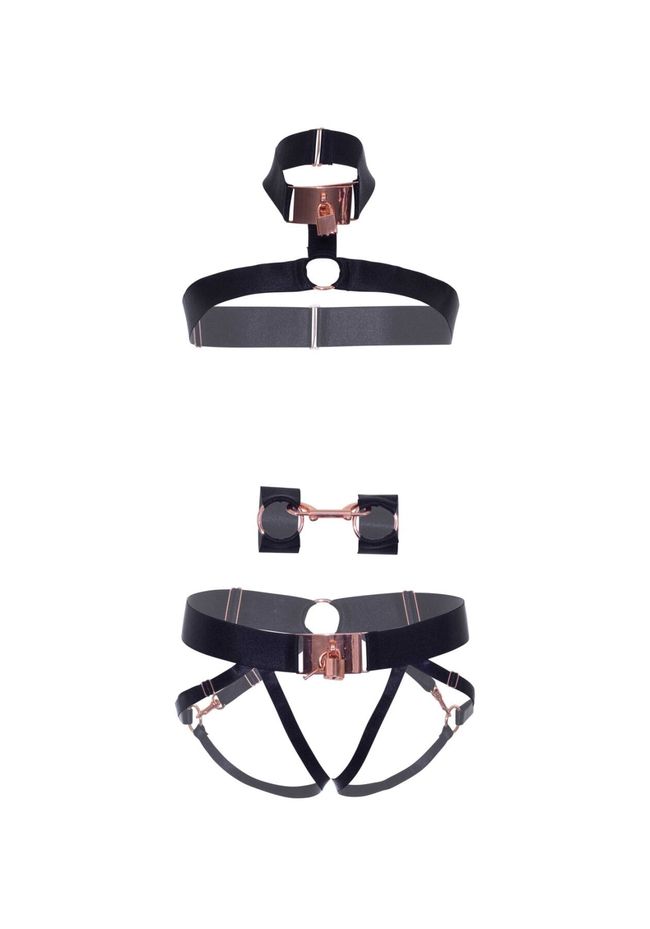 Комплект Leg Avenue Satin elastic harness Set One size Чорний SO8558 фото