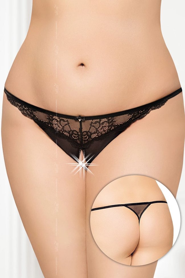 Thong panties with a slit Softline G-String 2434, Black, XL, 2XL, 3XL, XL/2XL/3XL