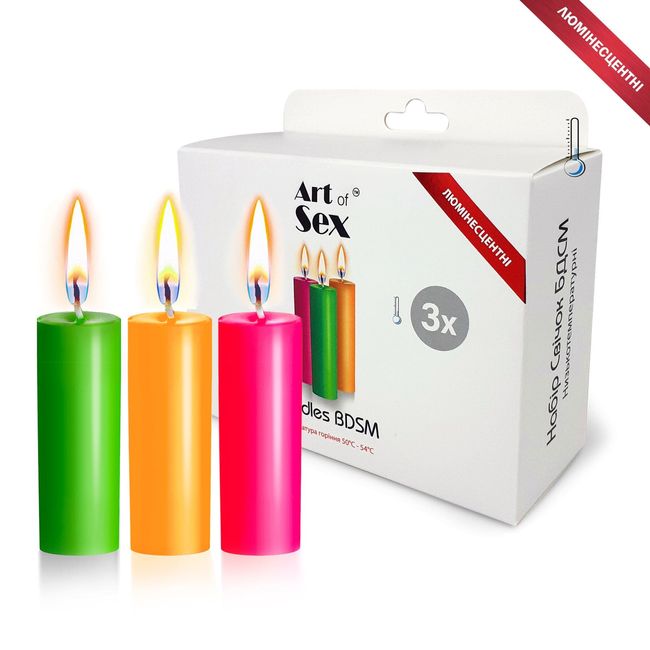 Set of wax candles Art of Sex size S 10 cm (3 pcs), low temperature, luminescent Multi-colored