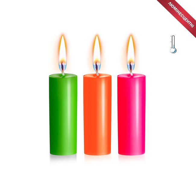 Set of wax candles Art of Sex size S 10 cm (3 pcs), low temperature, luminescent Multi-colored