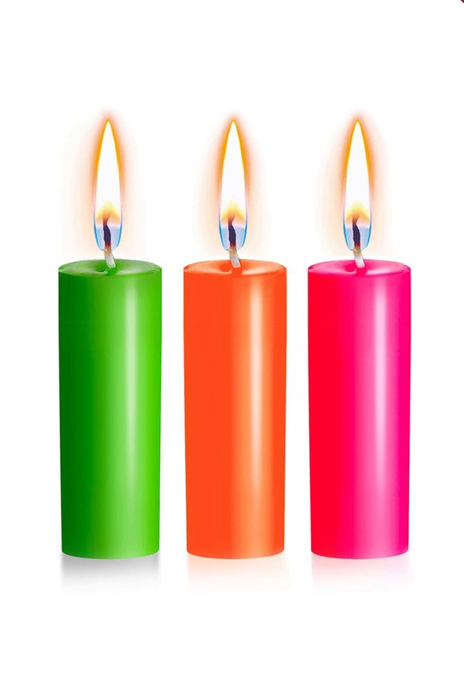 Set of wax candles Art of Sex size S 10 cm (3 pcs), low temperature, luminescent Multi-colored