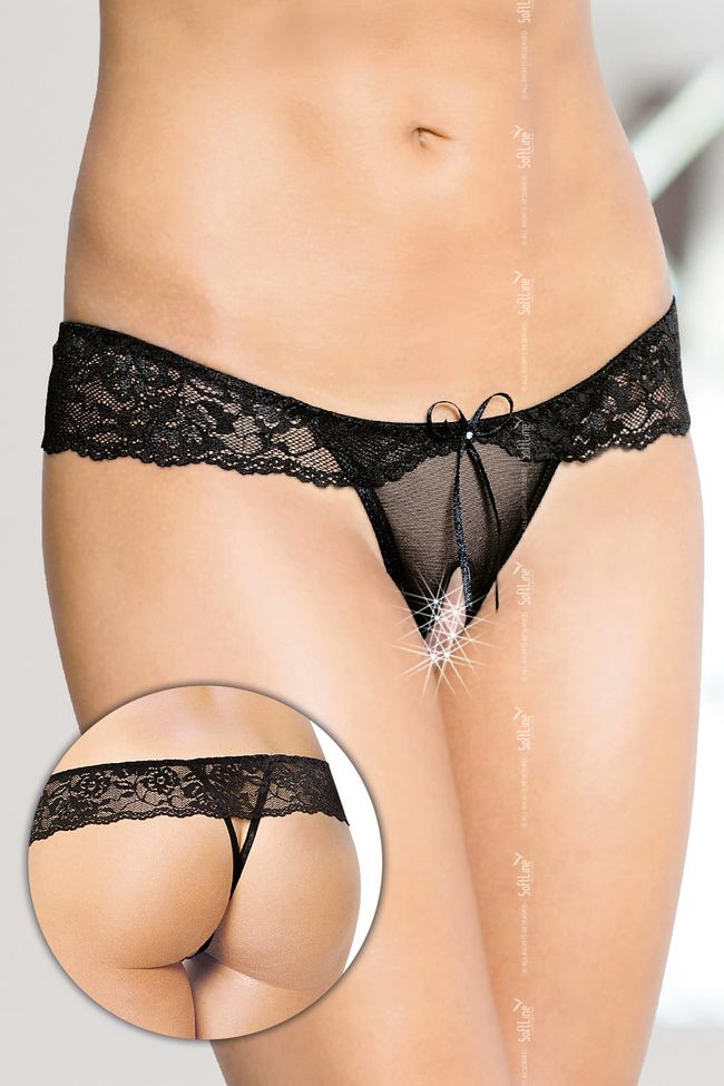 Thong panties with a slit Softline G-String 2443, Black, S, M, S/M